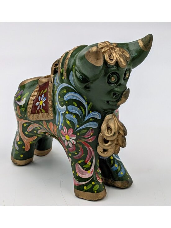 Other - Peruvian Green Pucara Bull 4.5" Folk Art Ceramic Multicolor Peru Figurine